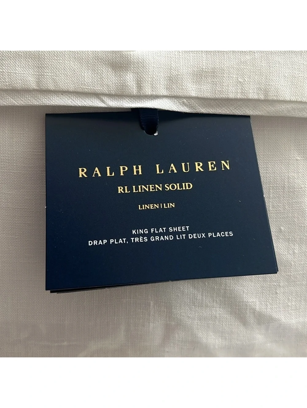 Ralph Lauren RL Linen Solid King Flat Sheet in Tux White, New w/Tag $325